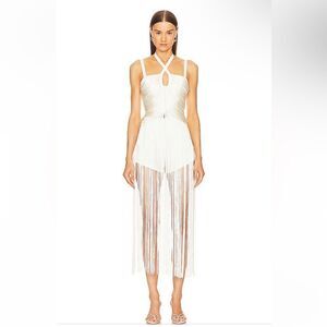 Michael Costello Angelica Fringe Maxi Top x Revolve white dress $228 NWT Sz XXS